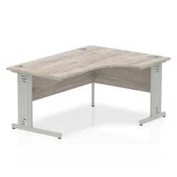 Image of Impulse 1600mm Right Crescent Desk Grey Oak Silver Cable Managed Leg