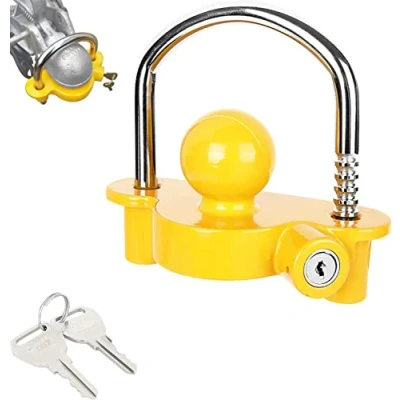 Image of GOYADA Trailer Hitch Lock Security Ball, Universal Caravan Coupler Lock, Tow Ball with 2 Keys, Anti Theft for Towing (Yellow)
