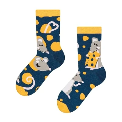 Image of Dedoles Unisex Socks for Women, Men &amp; Kids Cotton Funny Designs Football Bicycle Horses Plants Firefighter Gift Mismatched, Design: Mouse and Cheese, Colour: Blue, Size: 9K 11.5K UK