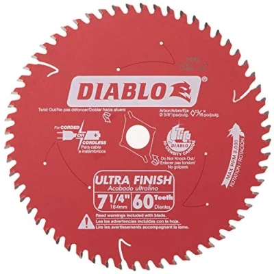 Image of Freud D0760A Diablo 7 1/4&quot; x 60 Tooth Ultra Fine Finishing Circular Saw Blade with 5/8&quot; Arbor and Diamond Knockout Single