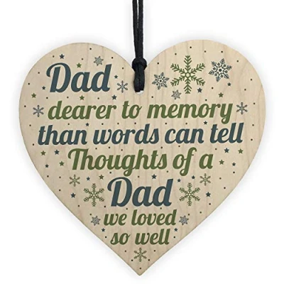 Image of RED OCEAN Memorial Christmas Tree Bauble DAD Grave Wooden Hanging Heart Decoration Sign