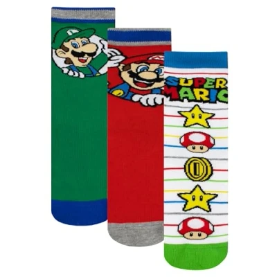 Image of Super Mario Socks 3 Pack Multipack For Boys Luigi Cotton Ankle Gifts 4 6