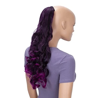 Image of CAISHA 20&quot; Hairpiece Clip On Ponytail Extension Wavy Black Purple Mix HCB4 1