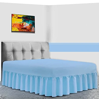 Image of GC GAVENO CAVAILIA Percale Extra Deep Fitted Valance, Non Iron Frilled Sheets, Easy Care Plain Dyed Bedding 180 TC, Polycotton, Blue, Single