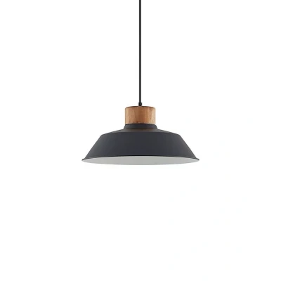 Image of Lindby pendant light Nefeli, Ø 42 cm, black, wood, metal