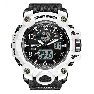 Image of AIMES Mens Watches Sports Outdoor Waterproof Military Watch for Men Tactical Analog Digital Date Alarm Stopwatch Multi Function Tactics Big Face Wristwatch Men, white black 3169, Sport