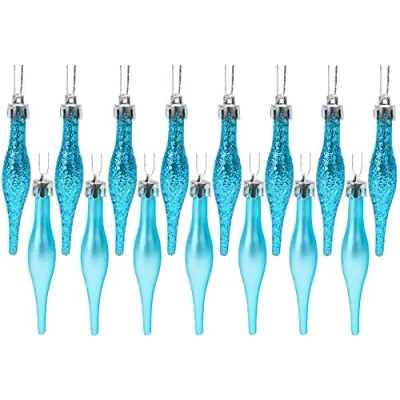 Image of Christmas Concepts® Pack Of 15 8.5cm, 85mm (3.4&quot;) Droplet Baubles Matte &amp; Glitter Design (Turquoise)