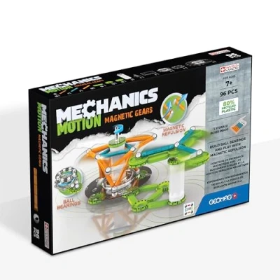 Image of Geomag Mechanics Motion Magnetic Gears Educational and Creative Game for Children Building Blocks, Recycled Plastic Set of 96 Pieces, Multi coloured, 767