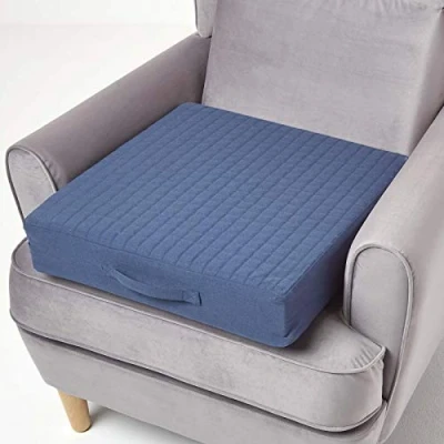 Image of HOMESCAPES Navy Blue Quilted Armchair Booster Cushion with Removable Cover 50 cm Square 10cm Deep Firm Orthopaedic Foam Seat Pad Soft 100% Cotton Washable