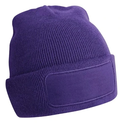 Image of Beechfield Original Patch Beanie with Double Layer Knit Hat Men, Hats for Women, Winter Hat, Thermal Contains Soft Touch Acrylic Purple