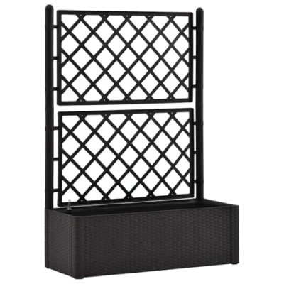 Image of vidaXL Self Watering Garden Raised Bed with Built In Trellis Robust, UV and Frost Resistant, Anthracite Plastic Indoor/Outdoor Planter