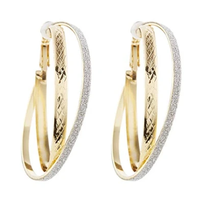 Image of Clip On Hoop Earrings Gold Plated With Two Hoops Kanti G