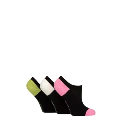 Image of Women&#039;s 3 Pair SOCKSHOP Half Cushioned Bamboo No Show Socks Black Contrast 4 8