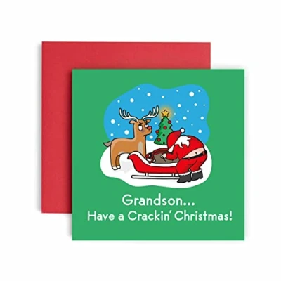 Image of Huxters Have a Cracking Christmas Grandson Merry Card for him Funny Cards Blank Interior Xmas with Recyclable Envelope Paper (Grandson)