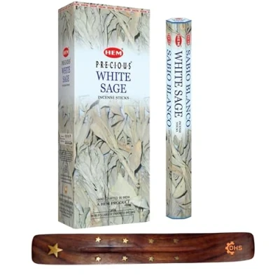 Image of HEM Incense sticks WHITE SAGE Pack of 6 with DHS stick holder for Aromatherapy, Spa, Yoga, Meditation, Healing, Spirituality and Relaxation…