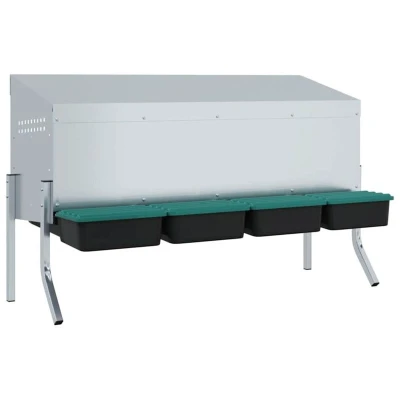 Image of vidaXL Chicken Nesting Box 4 Compartments Galvanised Steel With Legs Indoor/Outdoor Use Effortless Egg Collection Through Easy Lift Lid