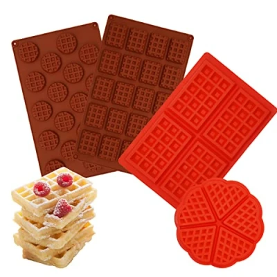 Image of LIUCONGBD 4PCS Silicone Waffle Moulds Maker Rectangle Round Heart, Non Stick Mini Baking Muffin Mould, Cake Chocolate Cookie Candy Gummy Bakeware DIY Mould