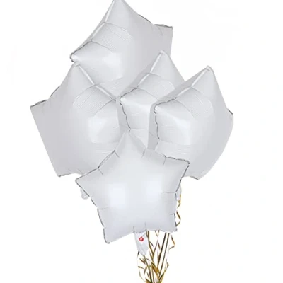 Image of Pack of 5 Grey White Star Balloons, 18&quot; Shape Foil Balloons Helium for Valentines Engagement Bridal Shower Graduation Baby Wedding Anniversary Birthday Party Decorations