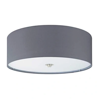 Image of Eglo Pasteri Textile Ceiling Lamp, Matt Nickel Steel, Grey Fabric and Glass Living Room Bedroom Lighting, E27 Socket, Ø: 47.5 cm/18.7 inches