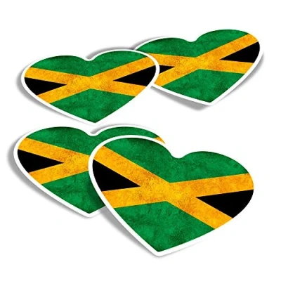 Image of Vinyl Heart Stickers (Set of 4) Rustic Jamaica Flag Fun Decals for Laptops,Tablets,Luggage,Scrap Booking,Fridges #14366