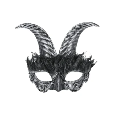 Image of Smiffys Silver Masquerade Horned Mask, Eyemasks Fancy Dress, Adult Dress Up Eye masks