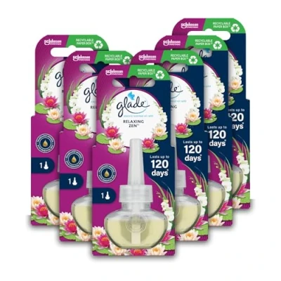 Image of Glade Plug in Air Freshener Refill, Electric Scented Oil Room Freshener, Relaxing Zen, 6 Refills (6 x 20ml)
