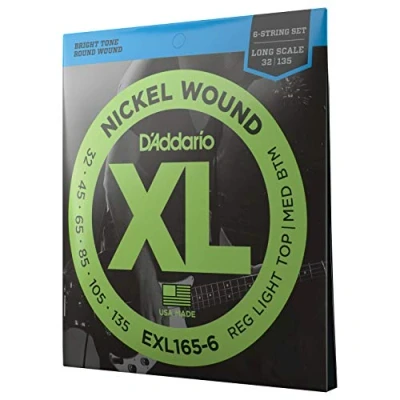 Image of D&#039;Addario Bass Guitar Strings XL Nickel EXL165 6 Perfect Intonation, Feel, Durability For 4 String Guitars 32 135 Regular Light Top/Medium Bottom String, Long Scale