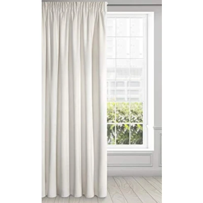 Image of Eurofirany Soft Plain Opaque Velvet Curtain with Rufflette Tape for Rail 1 Unit, Thick Fluffy Panel Drape Classic Glamour Elegant Living Room Bedroom, Cream, W55&#039;&#039; x L106&#039;&#039;