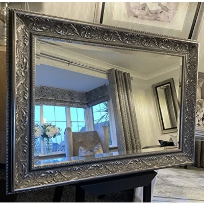 Image of Fabulous Mirrors Pewter Gunmetal Mirror 110cm x 79cm / 43&quot;x31&quot; 3ft7x2ft7 Framed Ornate Elegant Decorative Wall VERONA
