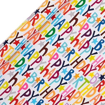 Image of Glick RPS117 Luxury Roll Wrap, Multi coloured Happy Birthday Wrapping Paper, Perfect for Gift Wrapping, Paper Birthday, 4M x 700MM