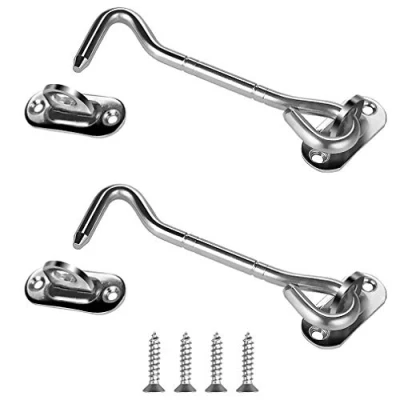 Image of 2 Pcs Gate Hook and Eye, Cabin Swivel Latch Ideal for securing Holding Open Shed Doors, Garden Gates, Cabinet Doors Windows