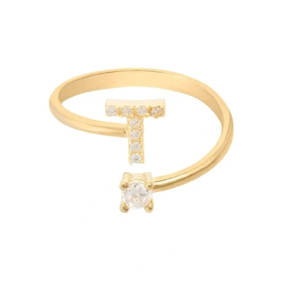 Image of Latelita Initial T Ring, Women&#039;s, Size: One Size, Yellow