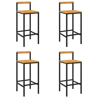 Image of vidaXL Bar Stools Set of 4 in Black Poly Rattan and Solid Acacia Wood, Outdoor Indoor Suitable, Weather Resistant Material, Sturdy Frame, Comfort Seating with Footrest