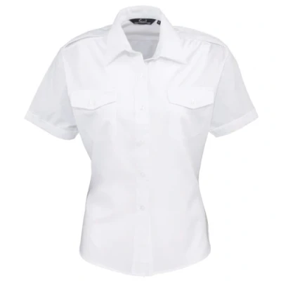 Image of Premier Workwear Ladies Short Sleeve Pilot Shirt White 14