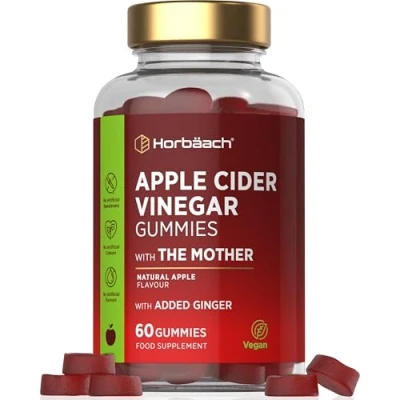 Image of Apple Cider Vinegar Gummies 60 Count with The Mother and Ginger Natural Flavour Suitable for Vegans Vegetarians by Horbaach