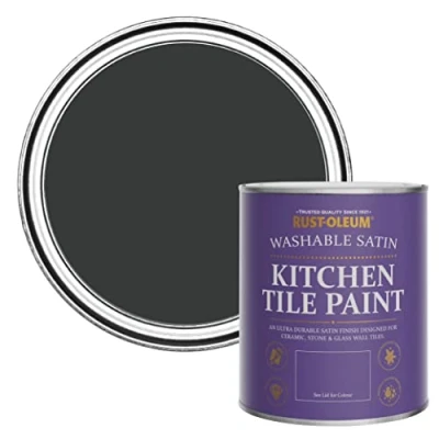 Image of Rust Oleum Black water resistant Kitchen Tile Paint in Satin Finish Natural Charcoal (BLACK) 750ml