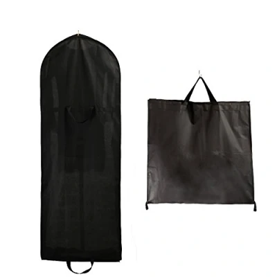 Image of TUKA Breathable Garment Clothes Cover Bag 60&quot; Long with Zip, two pockets, for dresses, evening suits, coats, jackets, trousers and longer clothes, TKB1007 black