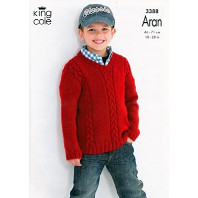 Image of King Cole Children&#039;s Cabled Sweaters Fashion Aran Knitting Pattern 3388