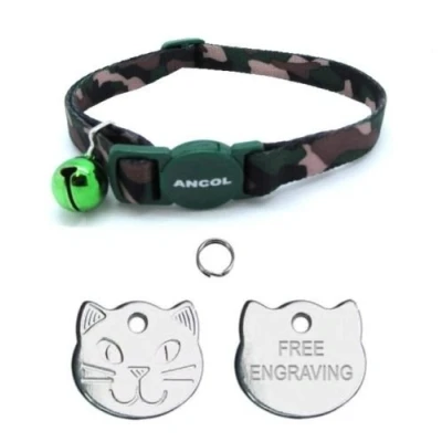 Image of ANCOL Cat Collar Green Camouflage, Quick Release With Free Engraved ID Tag &amp; P&amp;P