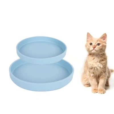 Image of Lollanda Feeding Bowl for Cats, Set of 2, Silicone Bowl, Drinking Oval, Wide Dry Food and Wet (Blue)