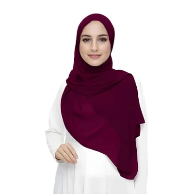 Image of Premium Chiffon Hijab Head Scarf Shawl Wrap for Muslim Women Lightweight (Burgundy Red)