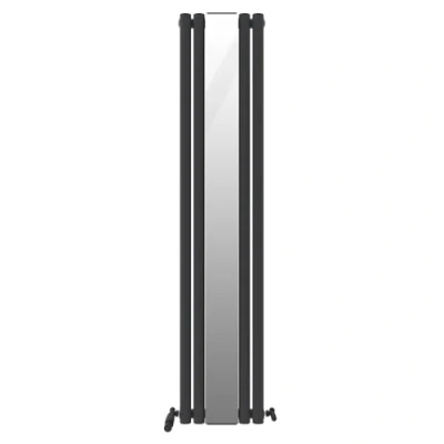 Image of VeeBath Nantes Matt Anthracite Low Carbon Mild Steel Vertical Single Panel Mirror Bathroom Heating Radiator 1800 x 385mm