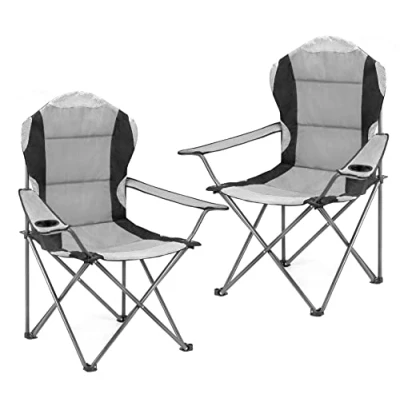Image of Hyfive Folding Camping Chairs Heavy Duty Luxury Padded with Cup Holder High Back Grey 2