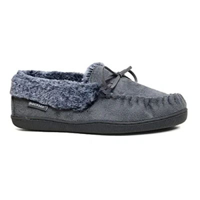 Image of Dunlop Ladies Moccasin Slippers New Machine Washable Faux Sheepskin Fur Cosy with Memory Foam (Grey Mocc, UK Footwear Size System, Adult, Women, Numeric, Medium, 4)