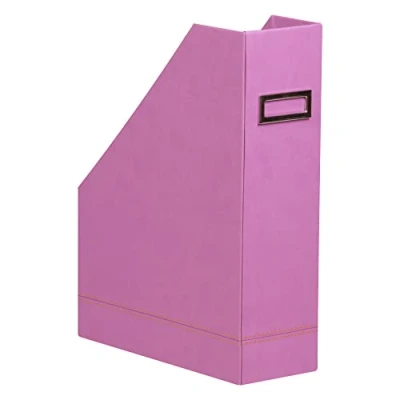 Image of RHODIA 318931C Lilac Magazine Rack 10x25x31 cm Orange Saddle Stitching Faux Leather Exterior Rhodiarama Home Office Collection Organization &amp; Designer Storage