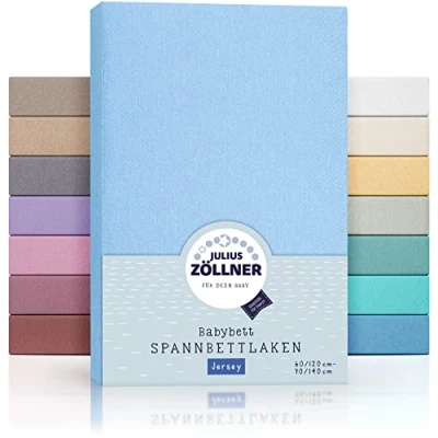Image of Julius Zöllner Fitted Sheet for cots (60 x 120 cm/70 140 cm, Jersey Light Blue)