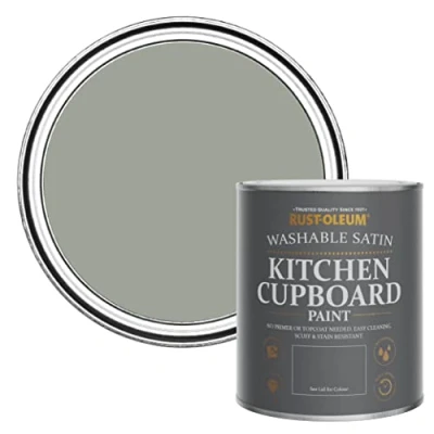 Image of Rust Oleum Light Green Scrubbable Kitchen Cupboard Paint in Satin Finish Tea Leaf 750ml