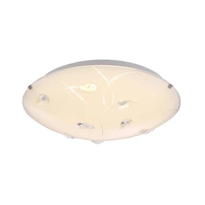 Image of Happy Homewares Traditional Classic Opal White Glass Flush Ceiling Light with Transparent Crystal Droplets 1 x 40w E27 8cm 25cm IP20 Rated