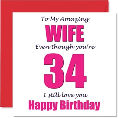 Image of Funny 34th Birthday Cards for Wife 34 I Still Love You Happy Card from Husband Partner, Thirty Four Fourth Wifey Banter Gifts, 145mm x Joke Humour Greeting