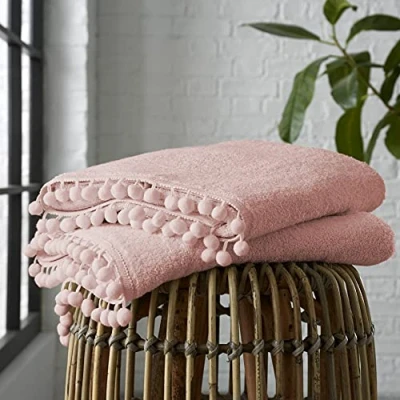Image of GC GAVENO CAVAILIA Luxury 2PK Pom Pure Cotton 550 GSM Hand Towels OR Ultra Soft Super Absorbent, Egyptian, Pink, Pack of 2 Bath Sheet